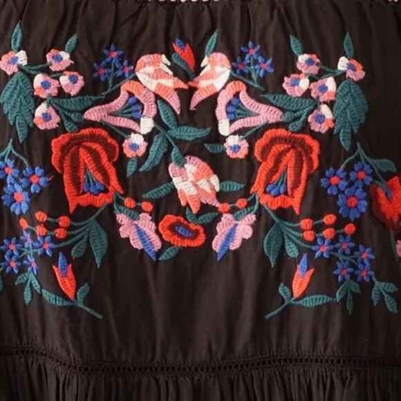 Free People Sunbeams Embroidered Off-The-Shoulder Black Dress Size Medium - Picture 3 of 10